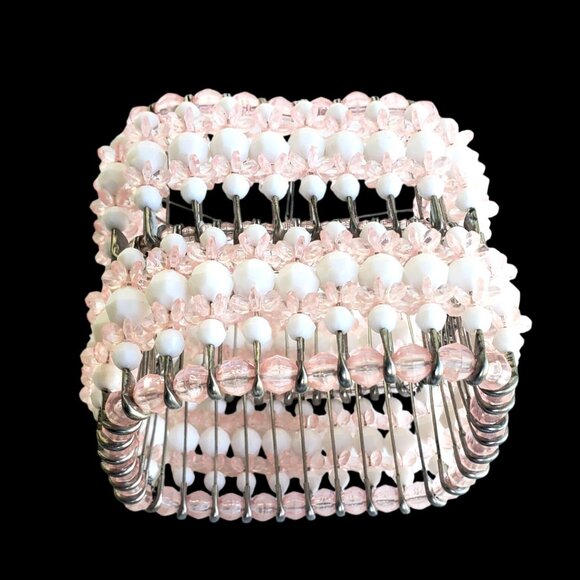 Safety Pin Art Beaded Pink White Small Lamp Shade or Thing - Picture 6 of 8